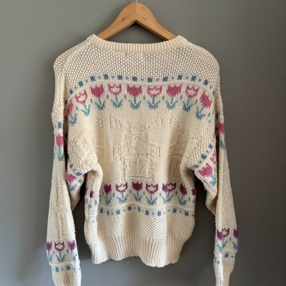 90s Cream Floral Crew Neck Sweater - Picture 3 of 9